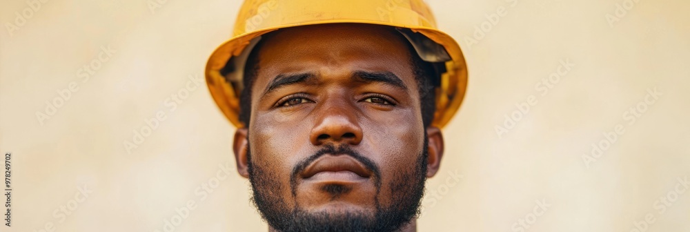 A confident worker in a hard hat, representing dedication in the construction industry. A confident worker in a hard hat, representing dedication in the construction industry.