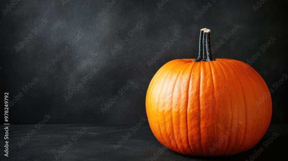Pumpkin isolated on black background with copy space. Ripe orange squash. Halloween and Thanksgiving harvest concept