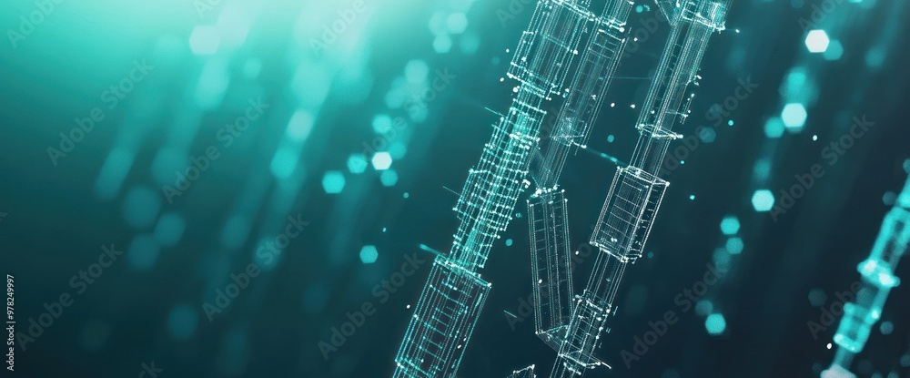 Obraz premium Abstract digital visualization with glowing lines and particles, evoking technology themes.