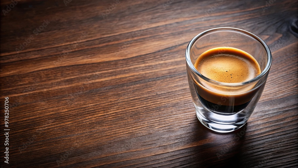 Freshly brewed espresso shot served in an elegant glass from above Freshly brewed espresso shot served in an elegant glass from above