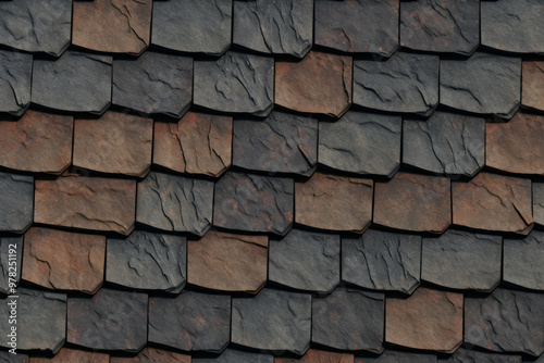 Processed collage of slate roof tiles surface texture. Background for banner, backdrop or texture