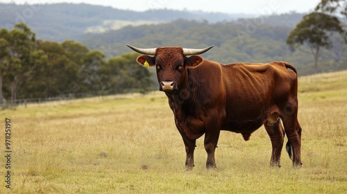 Brown Bull Standing in a Field