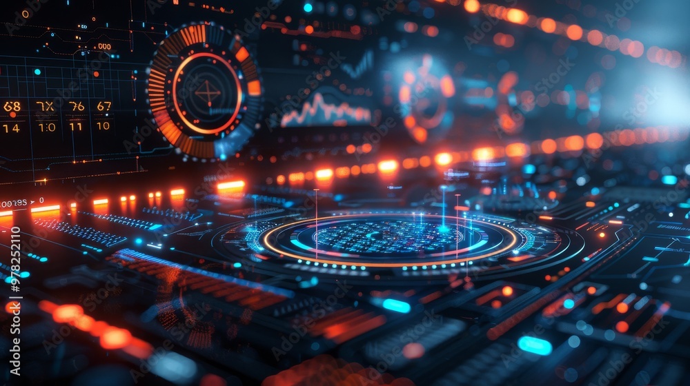 Tech-themed background with futuristic HUD (Heads-Up Display) elements and data visualizations Tech-themed background with futuristic HUD (Heads-Up Display) elements and data visualizations