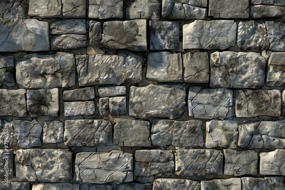 Fototapeta premium Photo of Old ancient gray stone wall. Background texture for backdrops or mapping