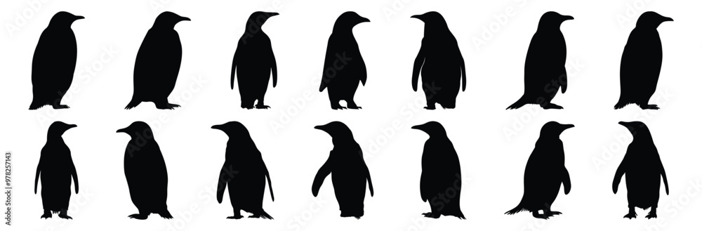 Naklejka premium Penguin silhouettes set, bird pack of vector silhouette design, isolated background