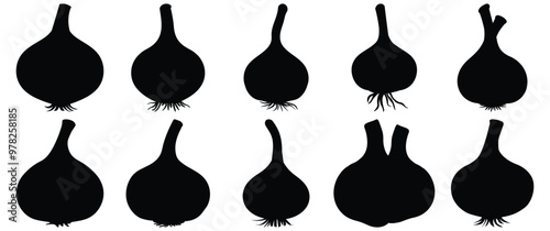 Garlic silhouette set vector design big pack of vegetable illustration and icon