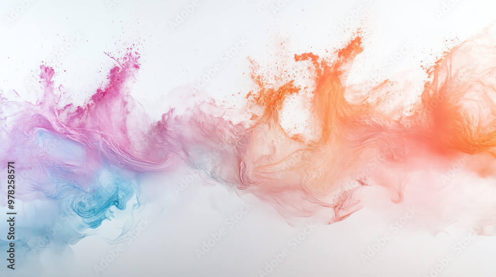 Fototapeta premium Vibrant abstract artwork featuring colorful swirls of pink, orange, and blue against a clean white background for dynamic visuals.