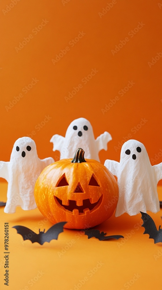 Halloween ghosts with funny pumpkin Halloween ghosts with funny pumpkin