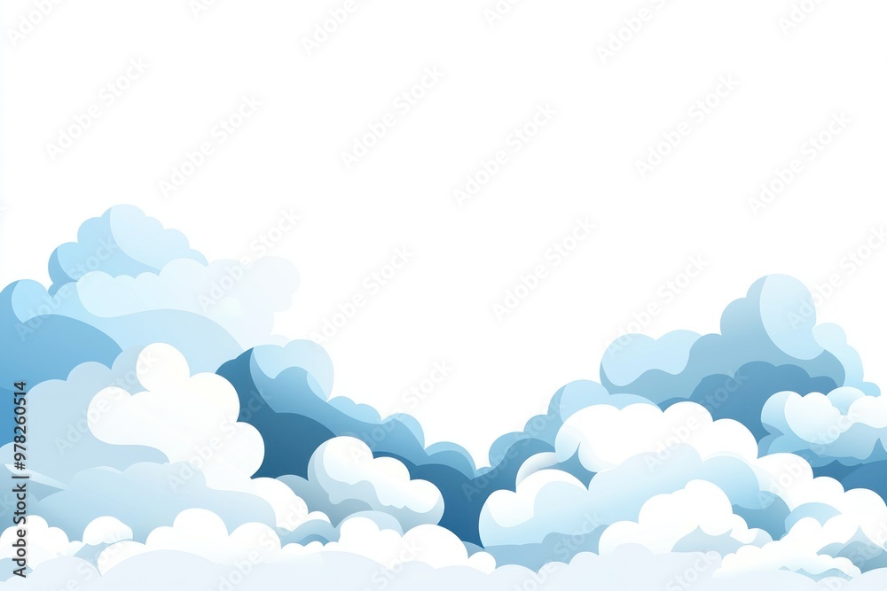 Sky with dynamic cloud formations, white backdrop, flat design illustration Sky with dynamic cloud formations, white backdrop, flat design illustration