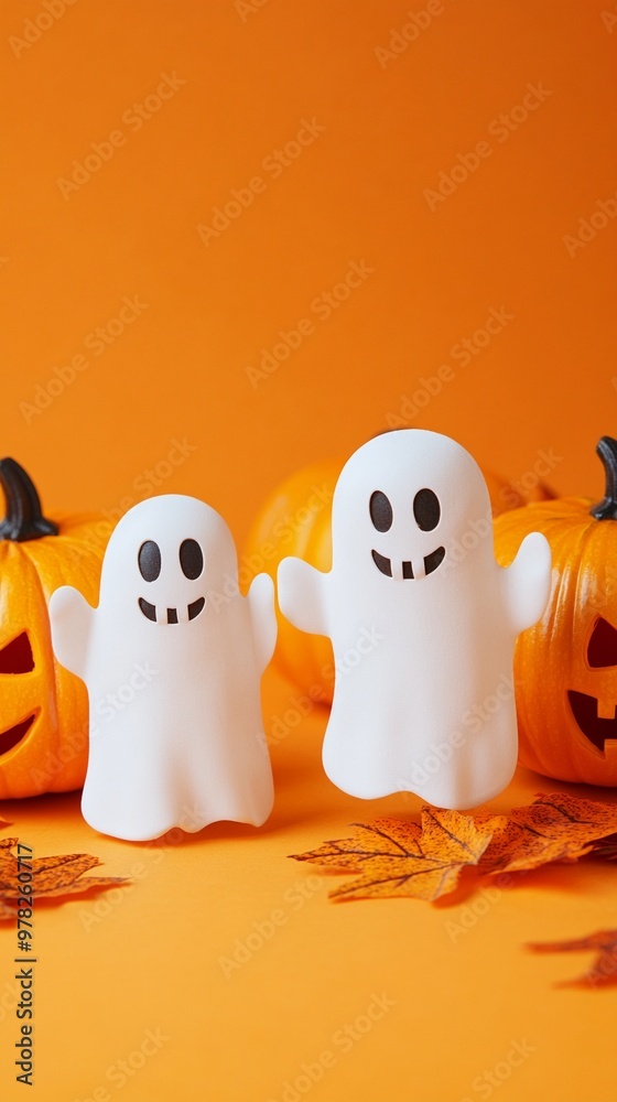 Obraz premium Halloween ghosts with funny pumpkin
