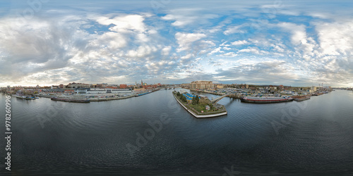 Aerial view of the Oder River and the city of Szczecin, Poland