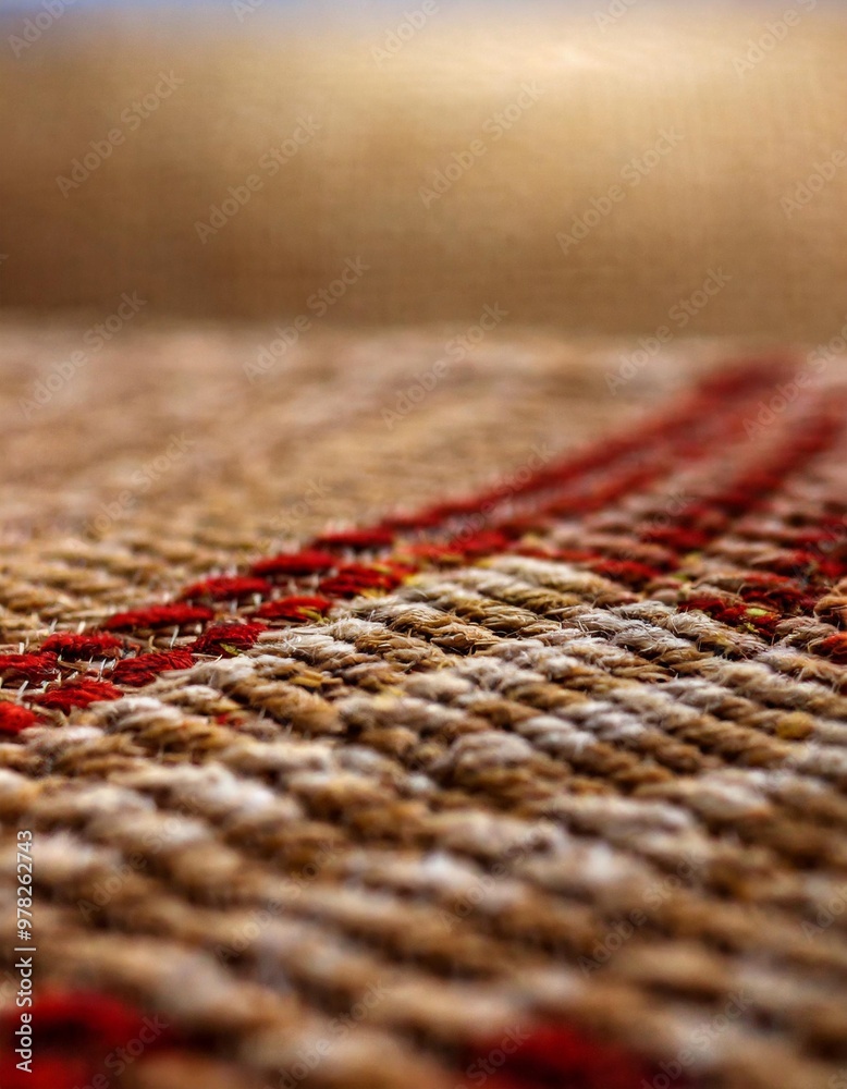 Woven fabric texture with depth of field on a warm neutral background Woven fabric texture with depth of field on a warm neutral background
