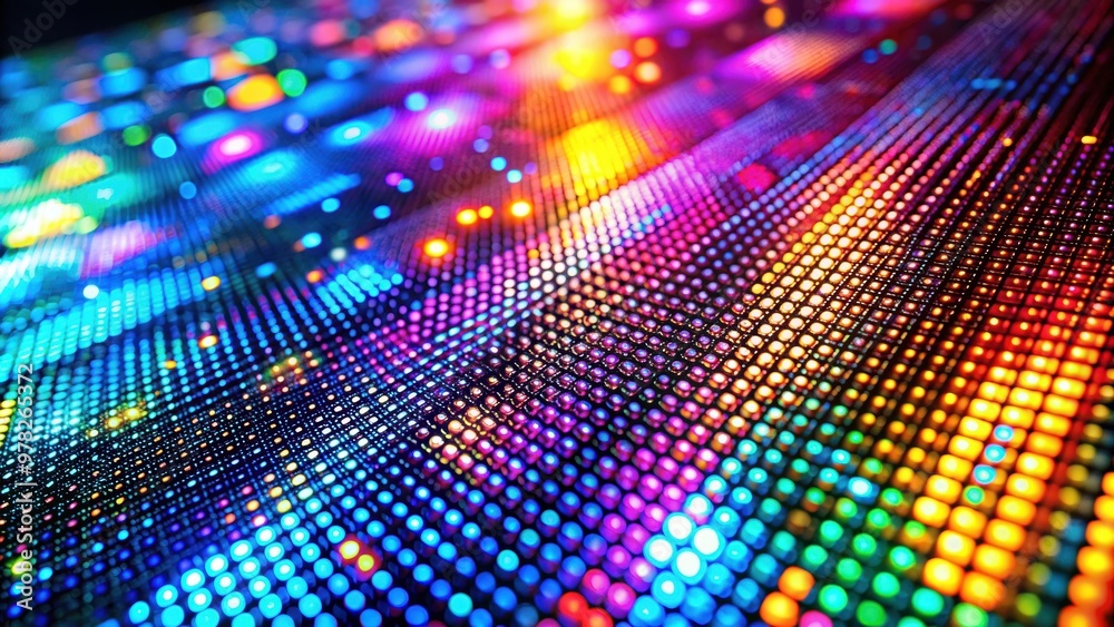 Obraz premium Macro photography of a colorful OLED display, creating an abstract background, OLED, display, colorful, macro, technology