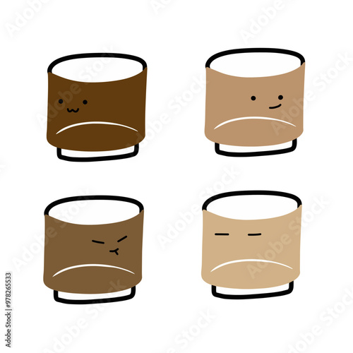 Cute Glass Vectors | Drink | Various Expressions | 4 Vector | Minimalist