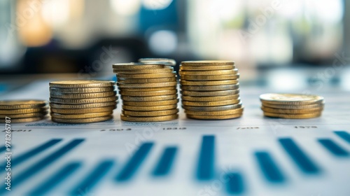 Stacked gold coins on a financial chart, symbolizing wealth and growth photo