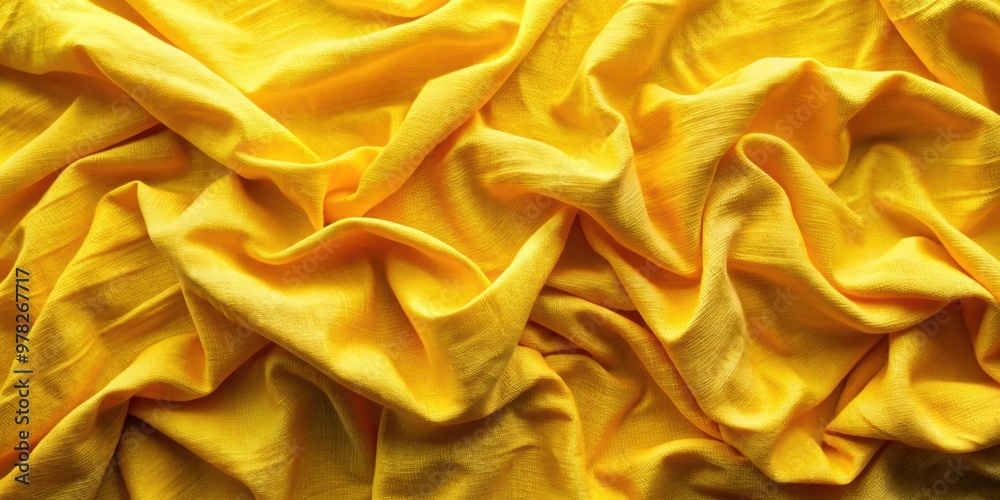 Close-up of crumpled yellow cotton fabric with a textured background, texture, material, cloth, wrinkled, creased, soft Close-up of crumpled yellow cotton fabric with a textured background, texture, material, cloth, wrinkled, creased, soft