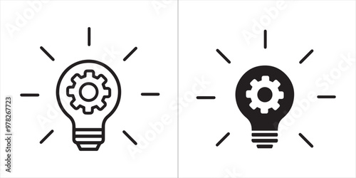 Innovation editable stroke and solid web icon set. Bulb and gear icon. Vector illustration