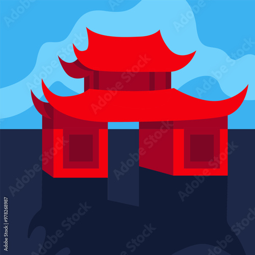 flat illustration of Japanese buildings