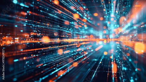 Wallpaper Mural Abstract digital light trails representing data transfer and technology Torontodigital.ca