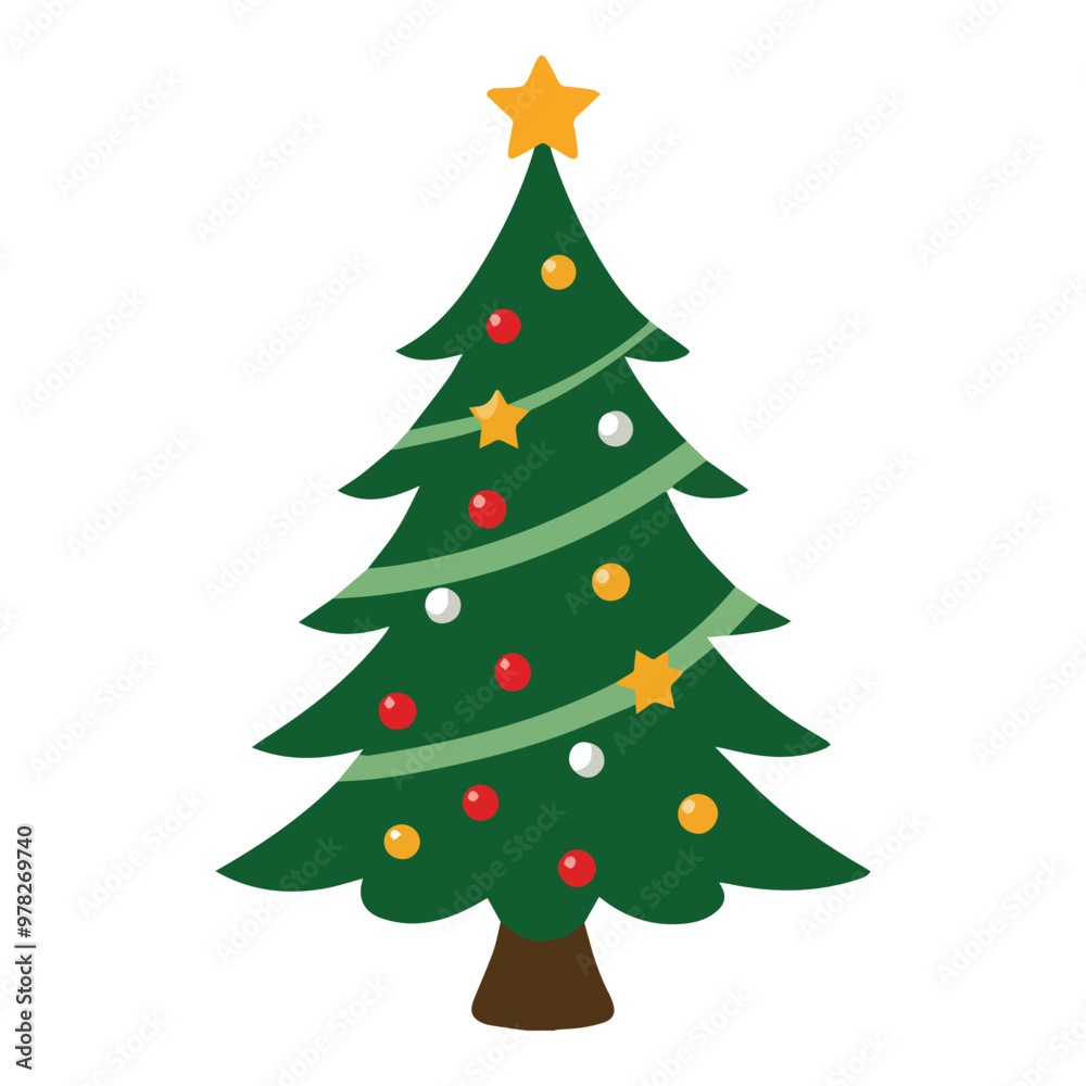 Fototapeta premium Christmas Tree with Ornaments Vector on a White Background