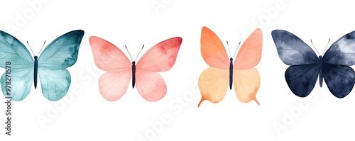 Light pastel butterfly silhouettes, whimsical and delicate, perfect for nature or fantasy themes photo