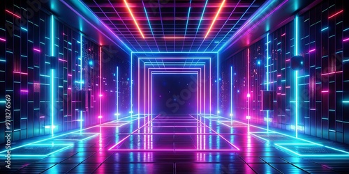 Futuristic cyberpunk neon disco background with electronic style