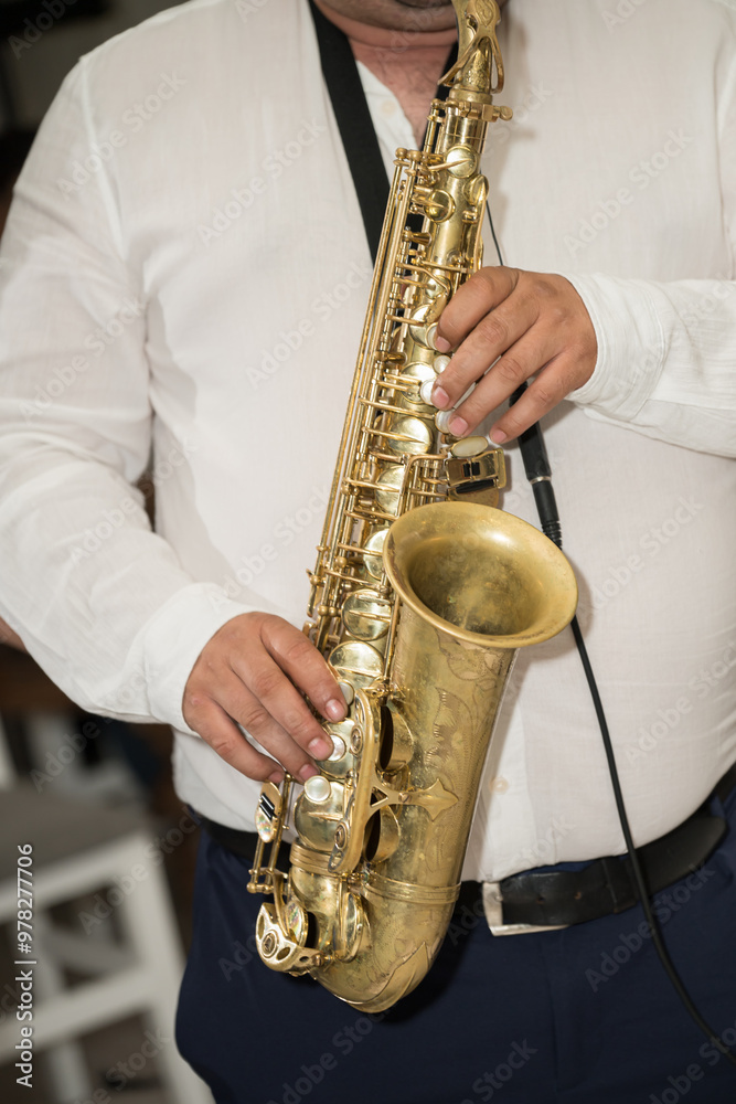 Fototapeta premium Man plays the saxophone ,