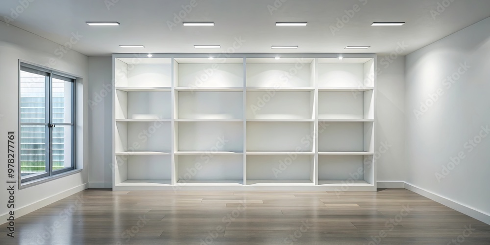 A minimalist room with empty shelves and no products on display A minimalist room with empty shelves and no products on display
