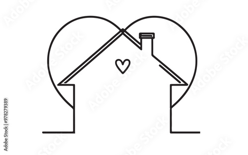 continuous one line drawing of House family parents and children safe in rounded home, Family linear icon illustration vector