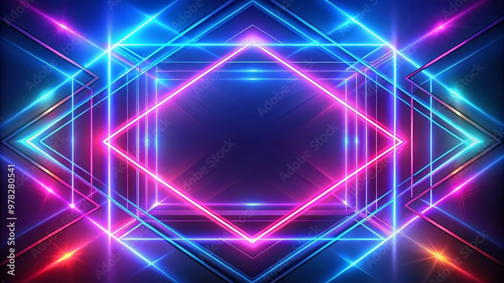Abstract neon geometric background with laser show illumination and blank square frames for copy space Abstract neon geometric background with laser show illumination and blank square frames for copy space