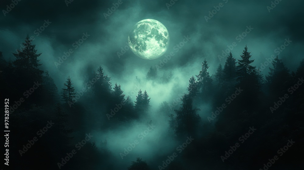 Enchanted Moonlit Forest: Mysterious Atmosphere in Cold Blue Tones Enchanted Moonlit Forest: Mysterious Atmosphere in Cold Blue Tones