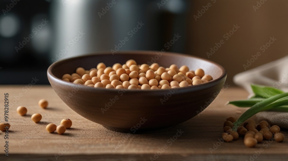 soybeans in a wooden bowl on a table soybeans in a wooden bowl on a table
