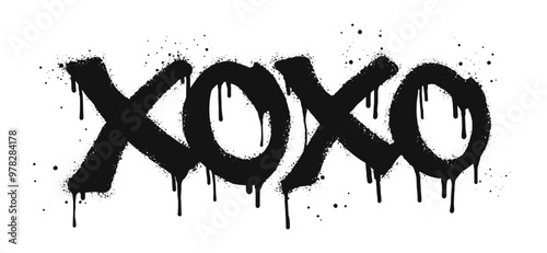 Spray painted graffiti Xoxo word in black over white. Drops of sprayed Xoxo words.  isolated on white background. vector illustration