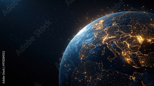 Wallpaper Mural A glowing globe with data connections pulsating between countries. Torontodigital.ca