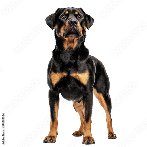 Rottweiler Dog Standing, Black Background