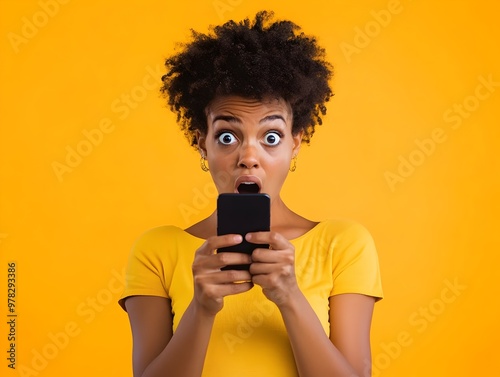 Surprised Young African Man Holding Smartphone with Jaw Dropped