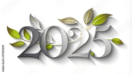 2025 New Year Design with Green Leaves and Shadows photo