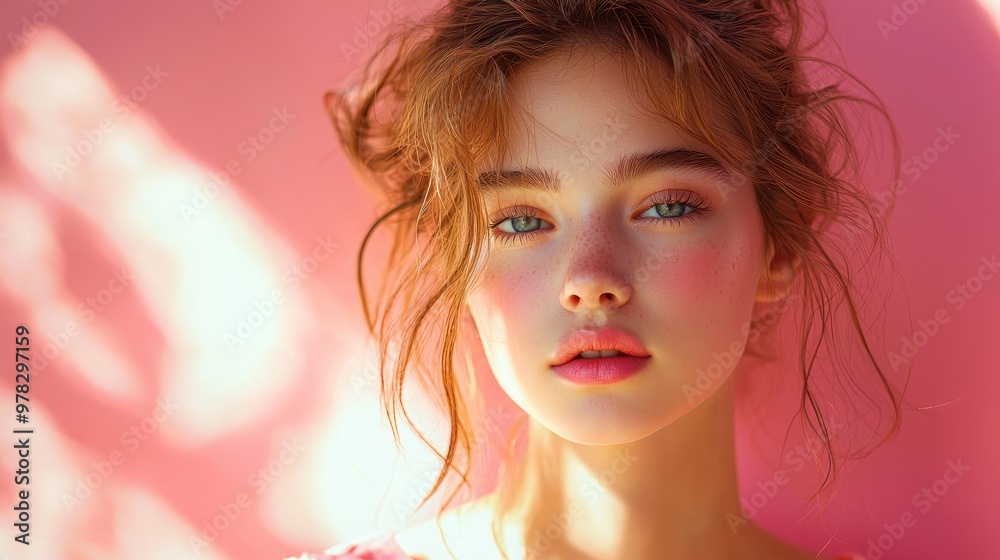 Bright Minimalist Portrait of a Model in Soft Pastel Tones Captured from Above Bright Minimalist Portrait of a Model in Soft Pastel Tones Captured from Above
