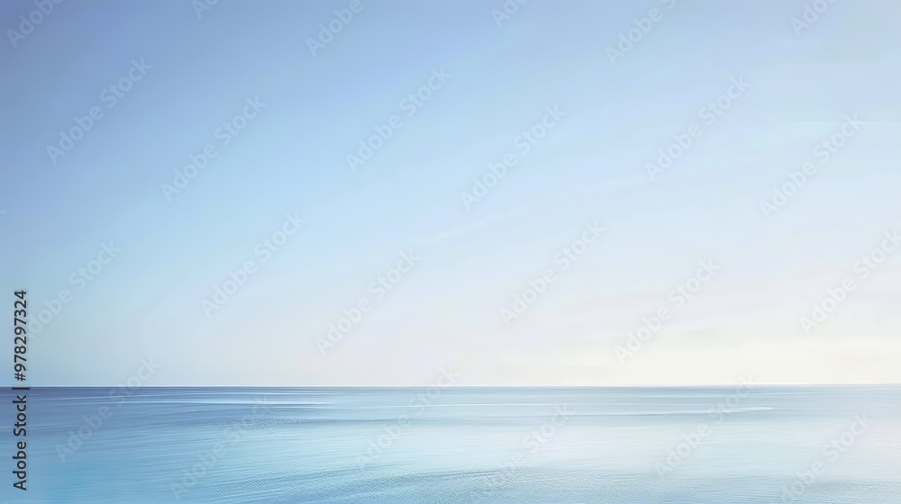 Fototapeta premium Abstract Blue Blurred Background with Light Sky Blue Color Gradient, Soft Clouds, and Calm Sea Water Texture. Bright Summer Day, Clear Sky, and Minimalistic Vector Illustration in a Realistic Photo