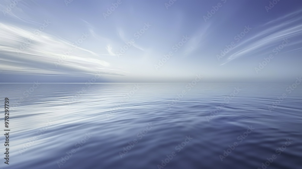 Obraz premium Abstract Blue Blurred Background with Light Sky Blue Color Gradient, Soft Clouds, and Calm Sea Water Texture. Bright Summer Day, Clear Sky, and Minimalistic Vector Illustration in a Realistic Photo