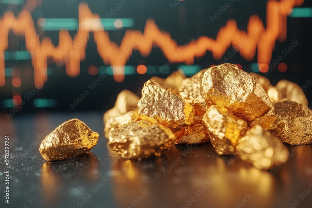 Gold nuggets with stock market graph background Gold nuggets with stock market graph background