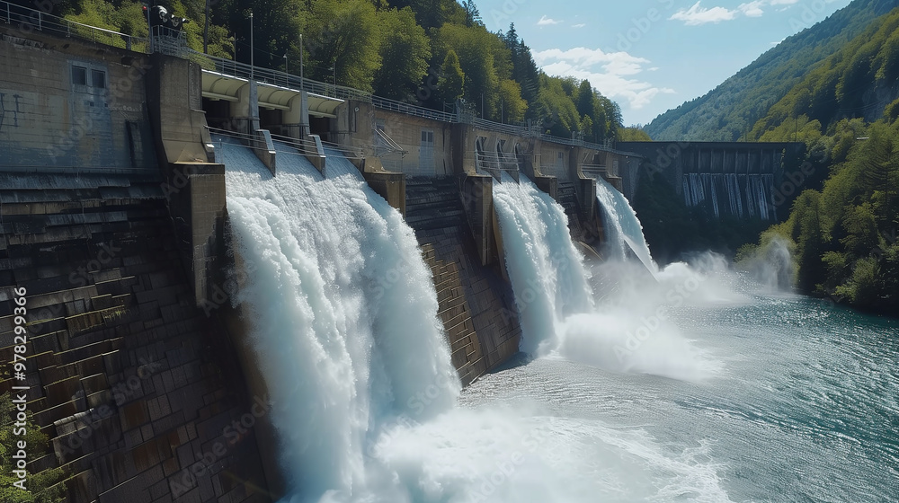 water streams coming out of a modern hydroelectric dam for eco friendly green clean energy production water streams coming out of a modern hydroelectric dam for eco friendly green clean energy production