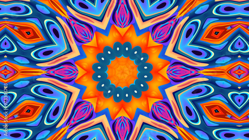 Abstract colorful psychedelic kaleidoscope background pattern for New Year music festival