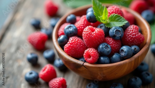 Vibrant Berries in a Wooden Bowl: Antioxidant Rich for Brain Health