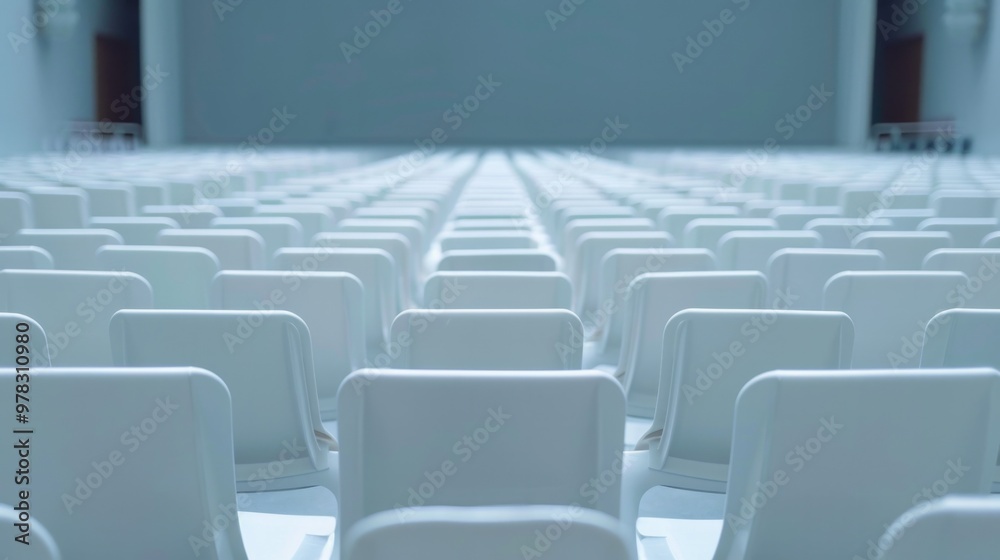 Symmetrical view of empty white theater seats. Minimalism and performance concept. Theater and cultural environment idea. Symmetrical view of empty white theater seats. Minimalism and performance concept. Theater and cultural environment idea.
