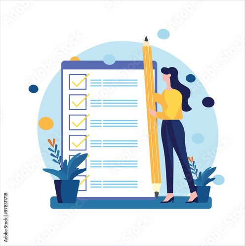 Checklist to complete project task, accomplish work checkmark, todo list clipboard or project status report