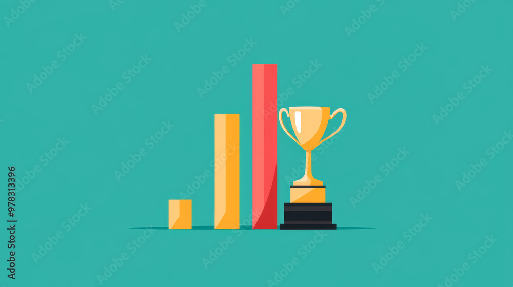 Illustration of success in business symbolized by trophy and bar graphs representing growth and achievement. This vibrant image conveys motivation and accomplishment Illustration of success in business symbolized by trophy and bar graphs representing growth and achievement. This vibrant image conveys motivation and accomplishment