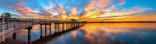 Sunset Bridge Reflections, vibrant colors illuminating serene waters