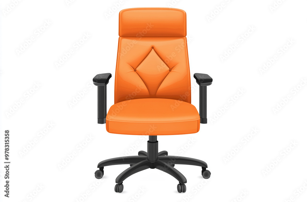 high back office chair with an orange leather seat and black armrests
high back office chair with an orange leather seat and black armrests