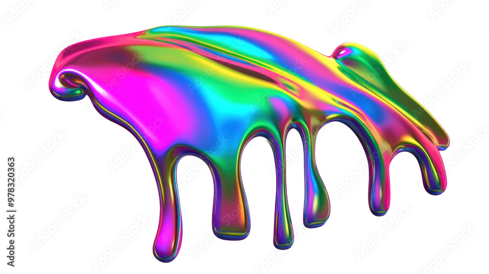 Naklejka premium A vibrant, iridescent blob with flowing, colorful drips resembling liquid art.